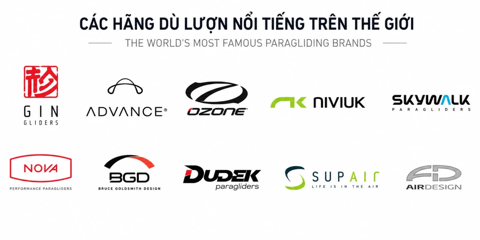 Các hãng dù lượn nổi tiếng thế giới phi công tin dùng