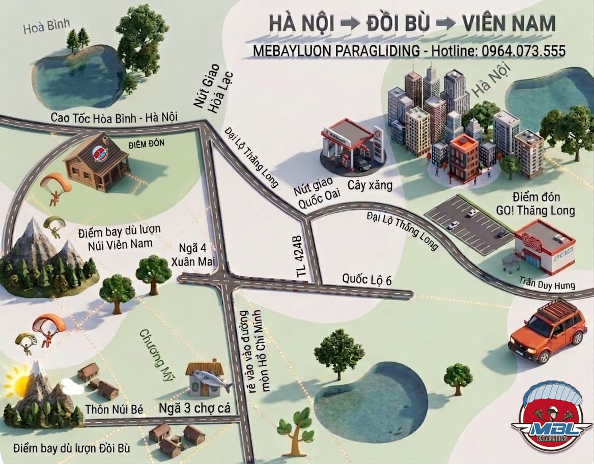 Bay dù lượn Hà Nội: đường lên đỉnh Viên Nam và cắm trại